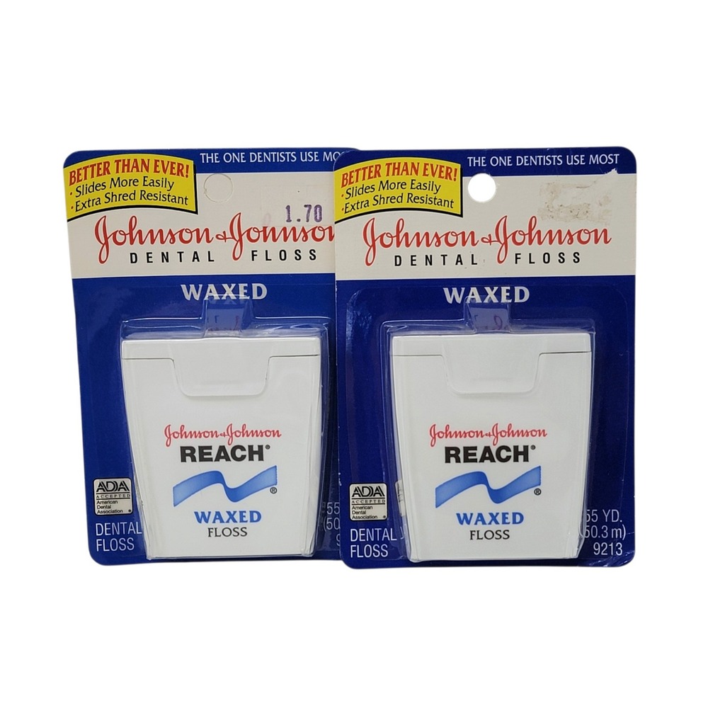 Vintage Johnson & Johnson Reach Waxed Dental Floss 2 Pack 55 Yd 1998 Sealed Prop